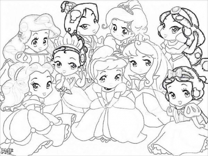 Little Disney Princesses Very Cute Coloring Page For Girls 730x546 Little Disney Princesses Very Cute Coloring Page For Girls
