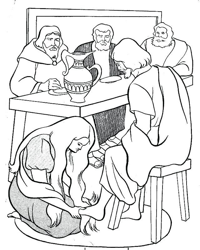 640x798 Coloring Page Anointing The Feet Of Bible Coloring Pages Jesus