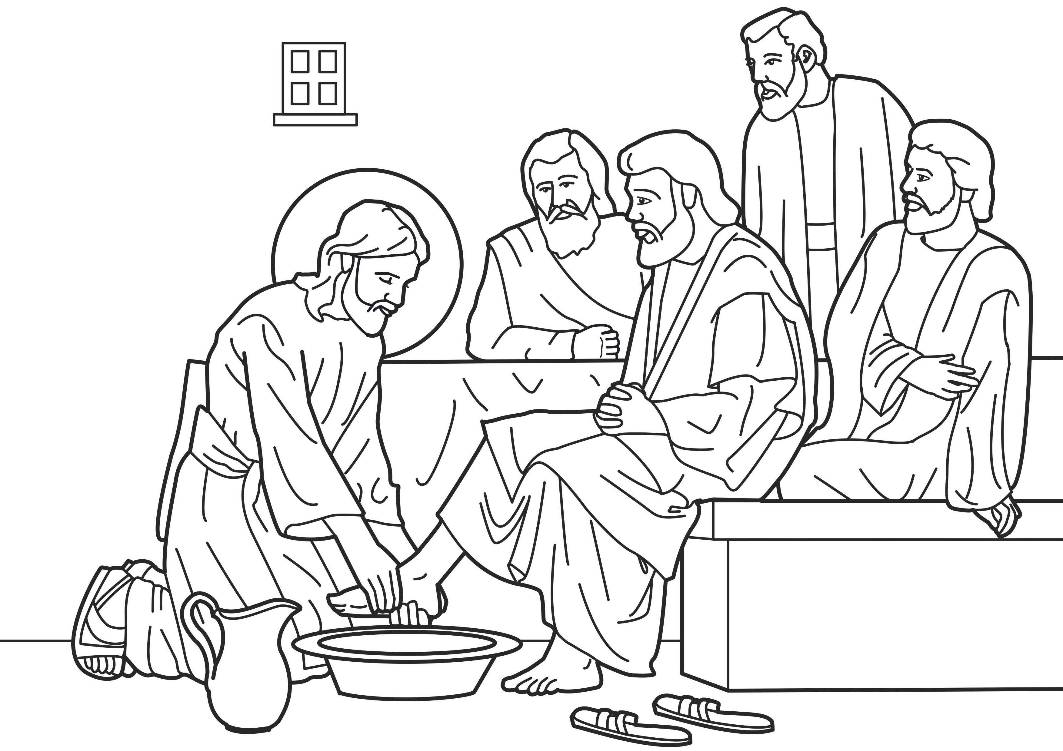 3508x2480 Pretty Nifty! Holy Thursday Lenten Coloring Page. Jesus Washes His