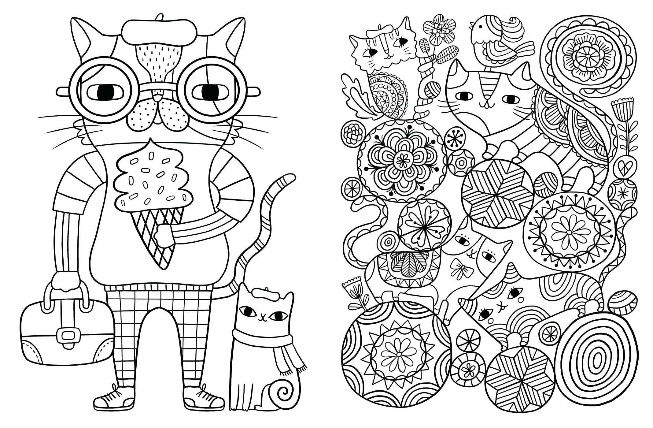 2136x1399 Cute Cat Coloring Pages To Print Book And Adult Cats Hello Kitty