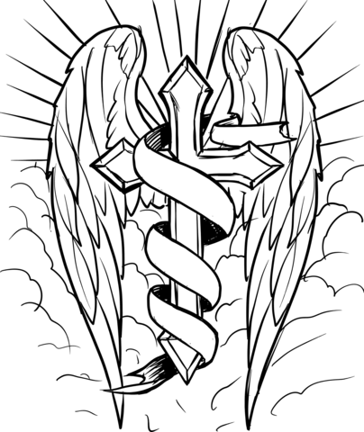Cross With Wings Coloring Pages 404x480 Cross With Wings Coloring Pages