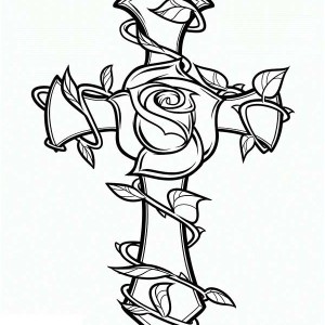 Cross And Rose Coloring Page Pyrography 300x300 Cross And Rose Coloring Page Pyrography