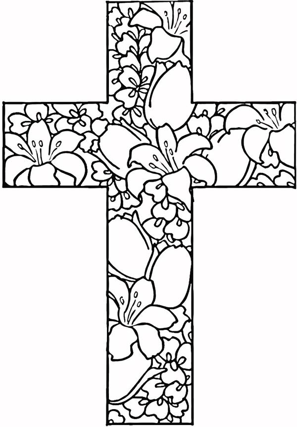Printable Adult Coloring Pages Flowers Cross Free 600x862 Printable Adult Coloring Pages Flowers Cross Free