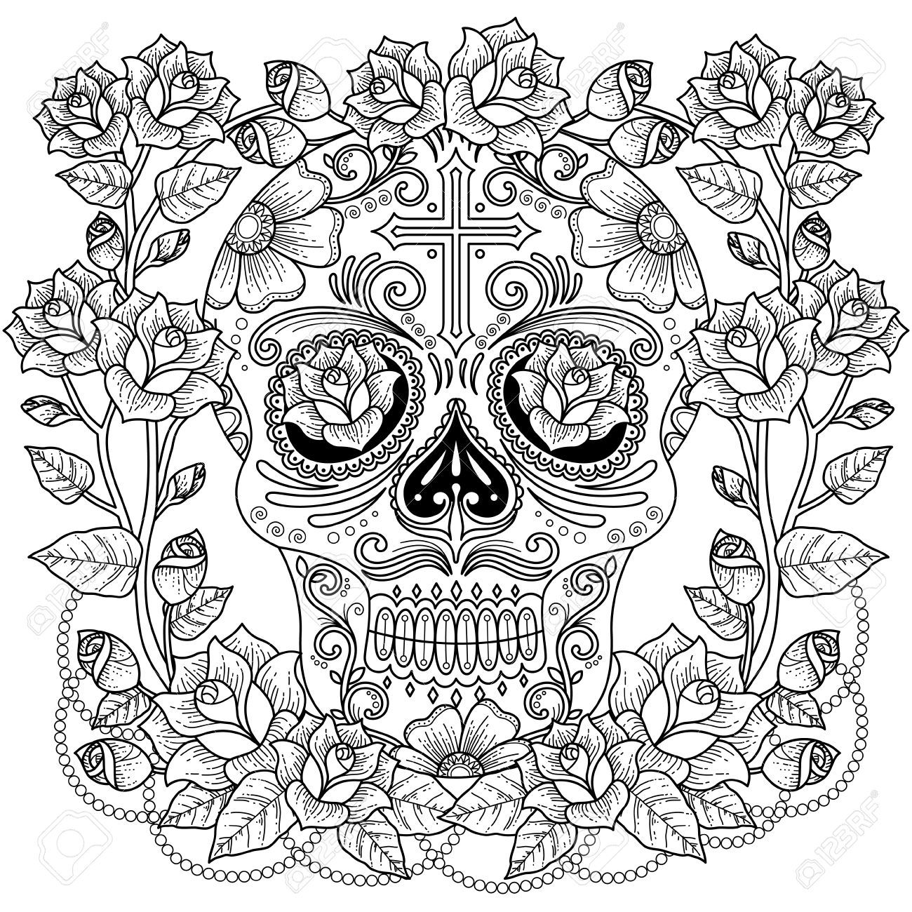 Amazing Fantastic Adult Coloring Page Magnificent Skull With Roses 1300x1300 Amazing Fantastic Adult Coloring Page Magnificent Skull With Roses