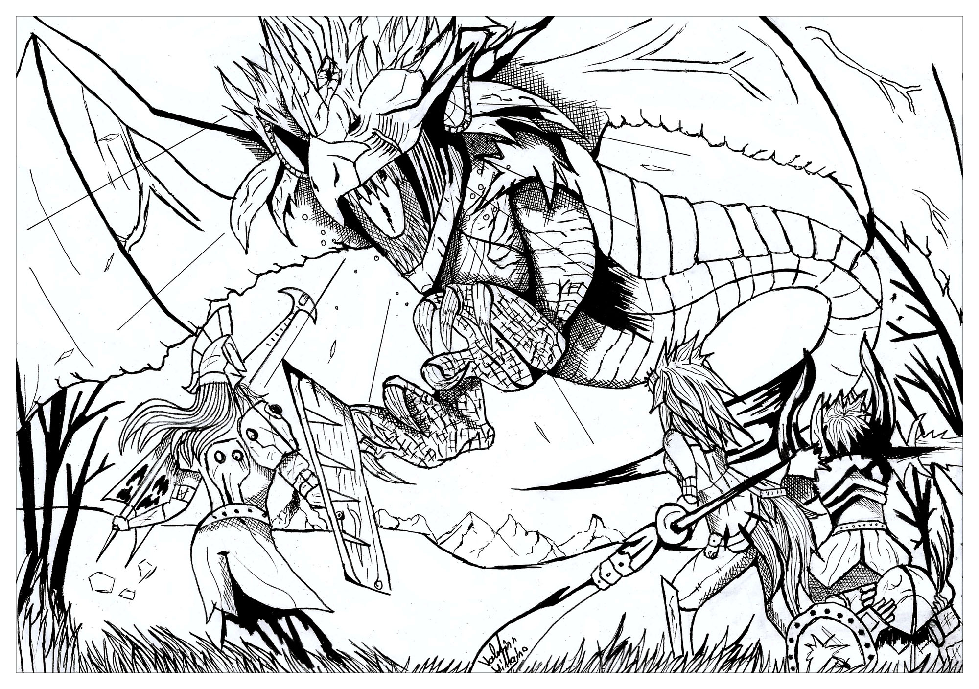 2000x1408 Coloring Dragon Hunter Par Valentin To Pages For Adults Difficult