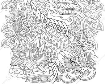 Koi Fish Coloring Etsy 340x270 Koi Fish Coloring Etsy