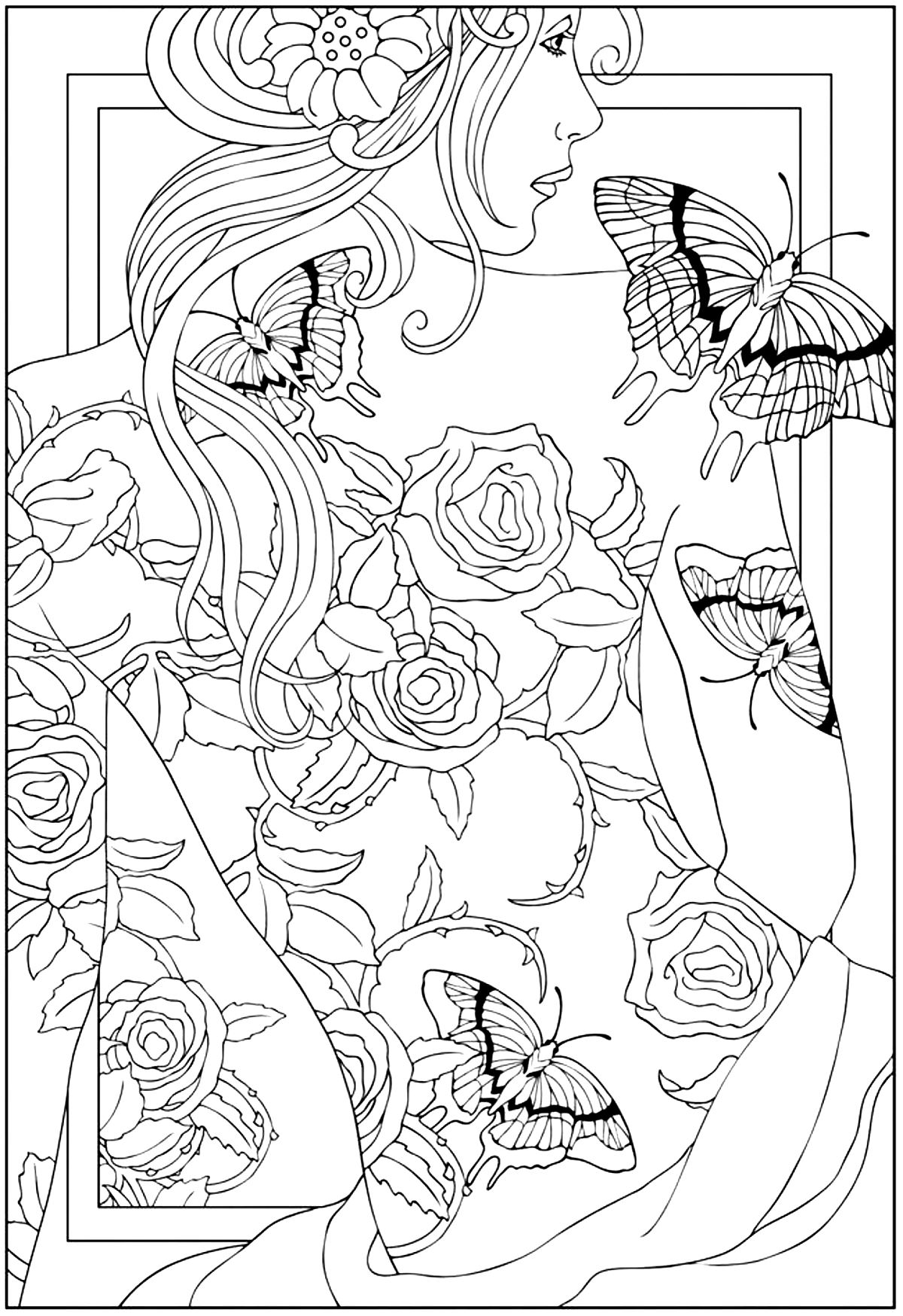 1200x1748 Free Coloring Page Adult Back Tattooed Woman Regarding Pages