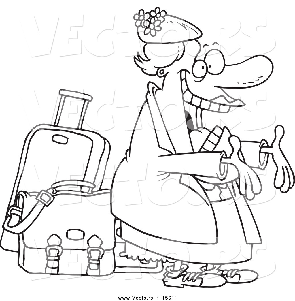 1024x1044 Vector Of A Cartoon Happy Auntie Greeting By Her Luggage