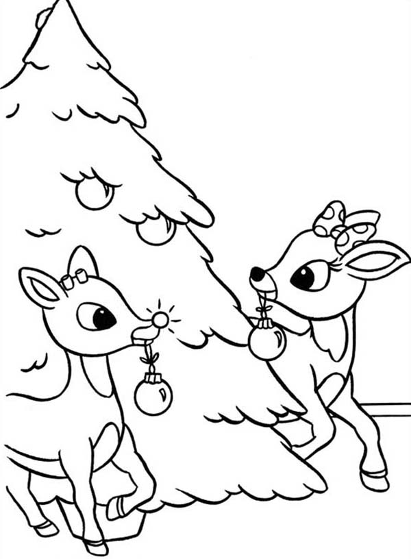 Rudolph And Clarice Decorated Christmas Tree Coloring Page Color 600x816 Rudolph And Clarice Decorated Christmas Tree Coloring Page Color