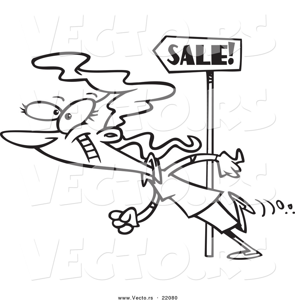 Vector Of A Cartoon Woman Following Sale Signs 1024x1044 Vector Of A Cartoon Woman Following Sale Signs
