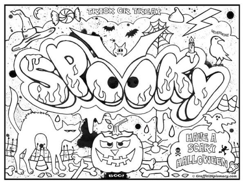 840x630 Printable Graffiti Challenging Coloring Page For Teenagers