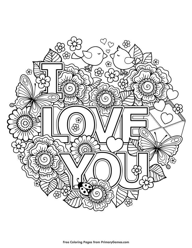 735x951 Geometric Hearts I Love You Mom Adult Coloring Pages Printable
