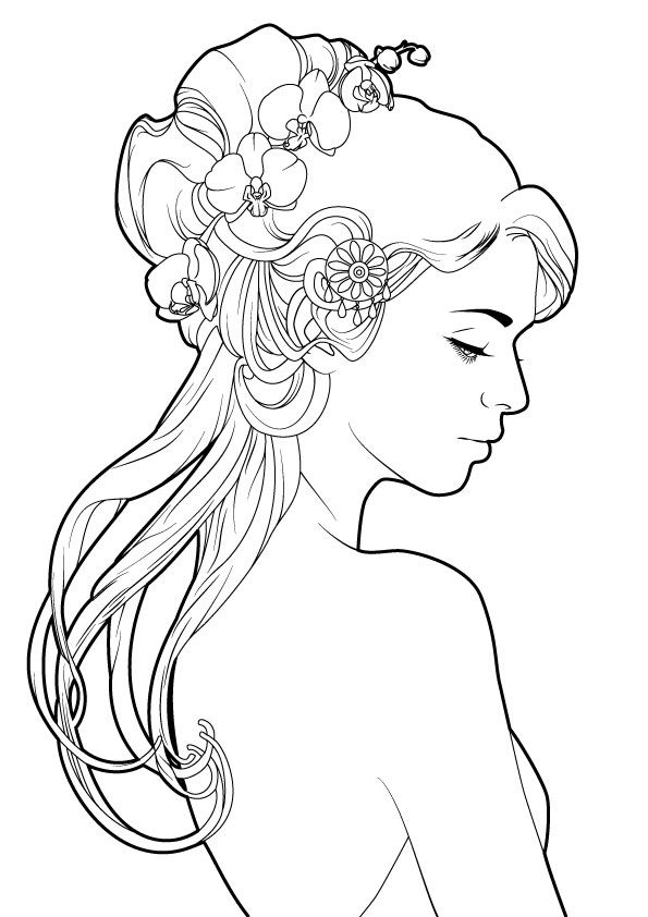 Girl With Flowers In Her Hair By ~elimak Craft Pewter Foil 595x842 Girl With Flowers In Her Hair By ~elimak Craft Pewter Foil
