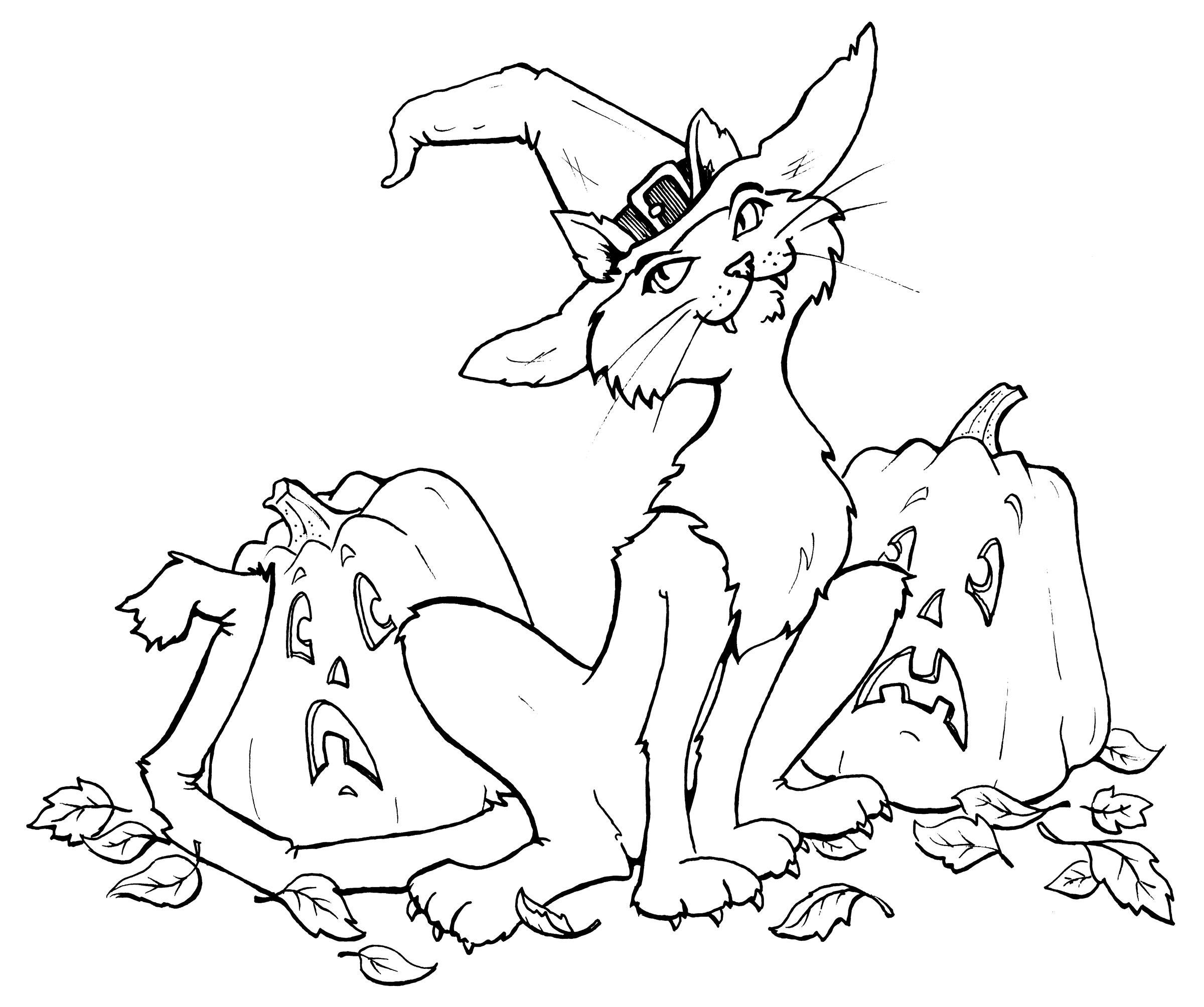 2400x2008 Halloween Coloring Pages With Cats