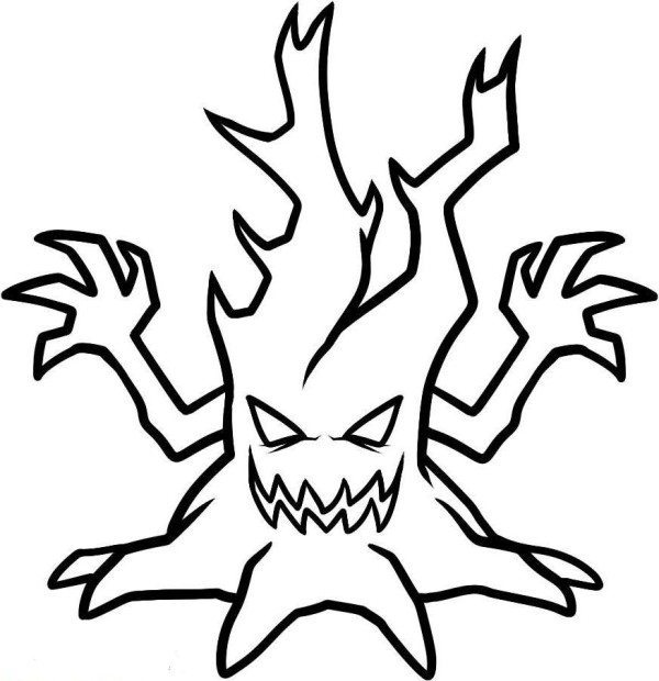 600x620 Scary Halloween Tree Coloring Pages