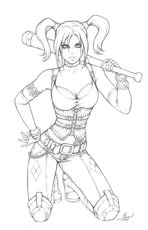621x960 Arkham City Harley Quinn By Dawn Mcteigue Printed Coloring Pages