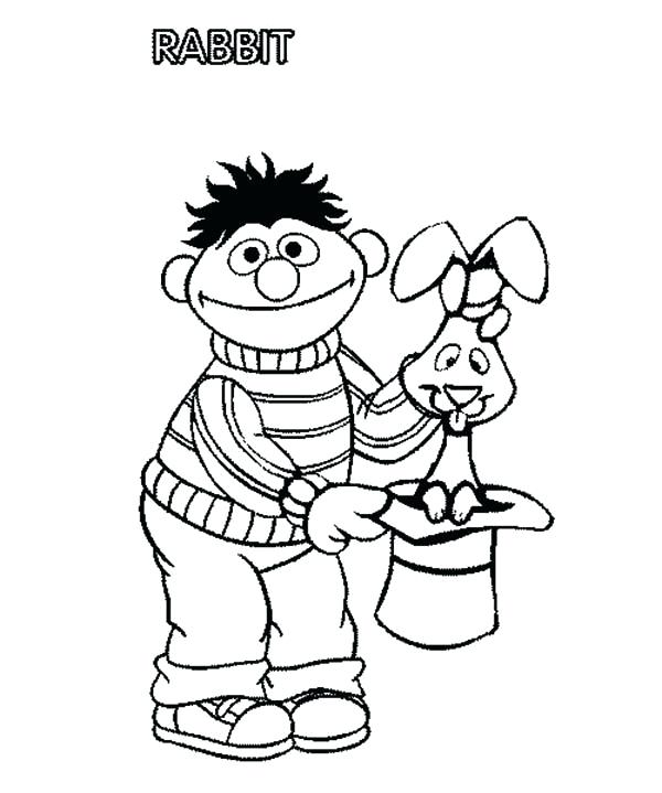 600x719 Ernie Coloring Pages And Magician Hat Fill With Rabbit In Sesame