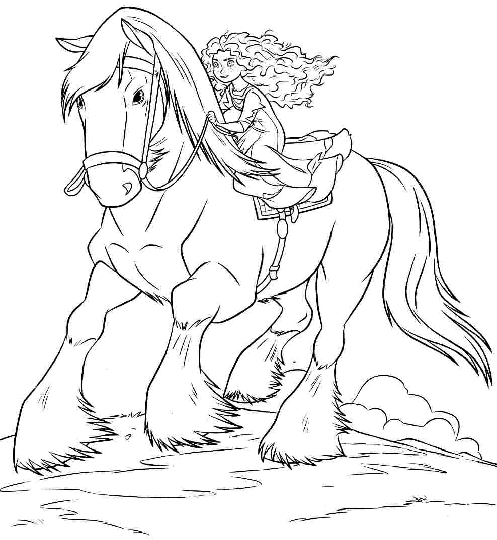988x1074 Brave Coloring Pages Merida Riding Angus With Disney Images