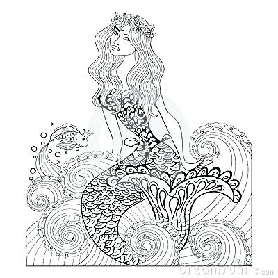 Adult Mermaid Coloring Page Fantastic Mermaid In Sea Waves 400x400 Adult Mermaid Coloring Page Fantastic Mermaid In Sea Waves