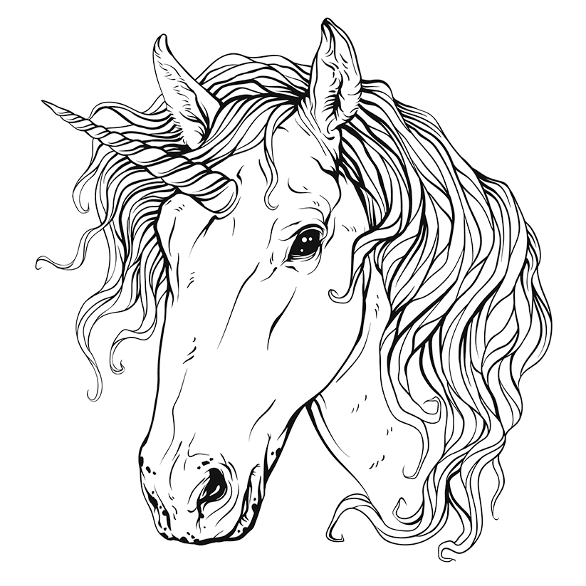 823x823 Unicorn Head Free Coloring Page Adults, Animals, Kids Coloring Pages