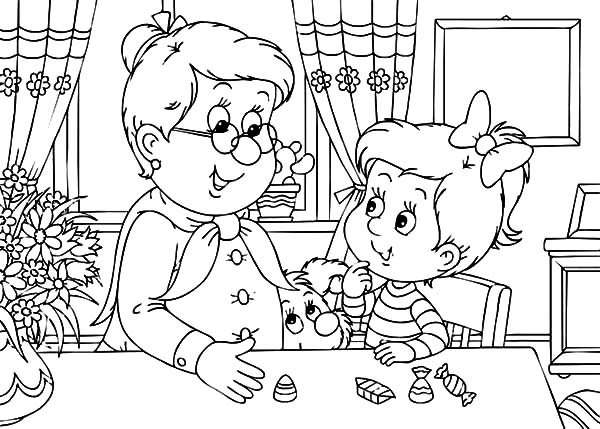 600x429 Little Girl Met Her Grandmother Coloring Pages Color Luna