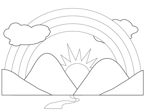 Mountains Coloring Page A Scenic View Of Rainbow Behind 600x459 Mountains Coloring Page A Scenic View Of Rainbow Behind