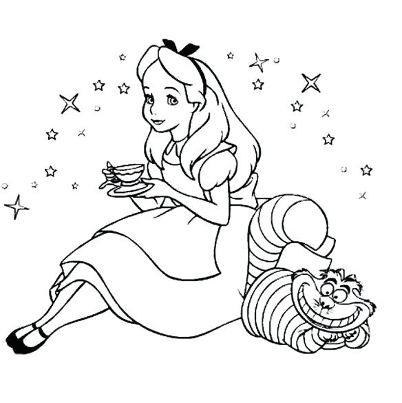 584x585 Disney Alice In Wonderland Coloring Pages In Wonderland Coloring