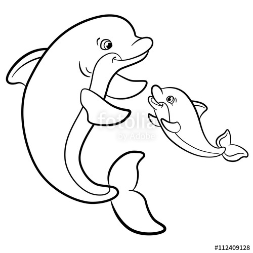 Coloring Pages. Marine Wild Animals. Mother Dolphin Swims With Her 500x500 Coloring Pages. Marine Wild Animals. Mother Dolphin Swims With Her