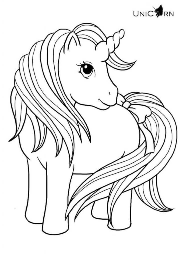 Lovely Baby Unicorn With Long Hair And Tail Coloring Page 731x1024 Lovely Baby Unicorn With Long Hair And Tail Coloring Page