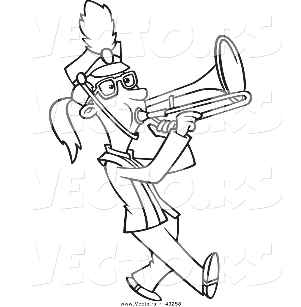 Vector Of A Marching Cartoon Girl Playing A Trombone 1024x1044 Vector Of A Marching Cartoon Girl Playing A Trombone