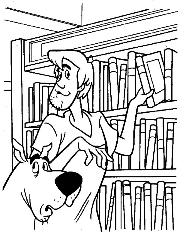 Scooby Doo And Shaffy Picking Book In Library Coloring Pages 600x770 Scooby Doo And Shaffy Picking Book In Library Coloring Pages