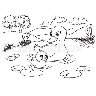 320x320 Cartoon Cute Duck Coloring Page Vector Illustration Stock Vector