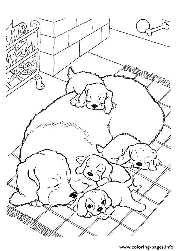 595x842 Puppy Coloring Pages Printable The Mother Dog With Pups Puppy