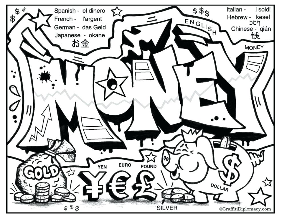 987x768 Dollar Coloring Page Drawn Graffiti Coloring Page 6 100 Dollar