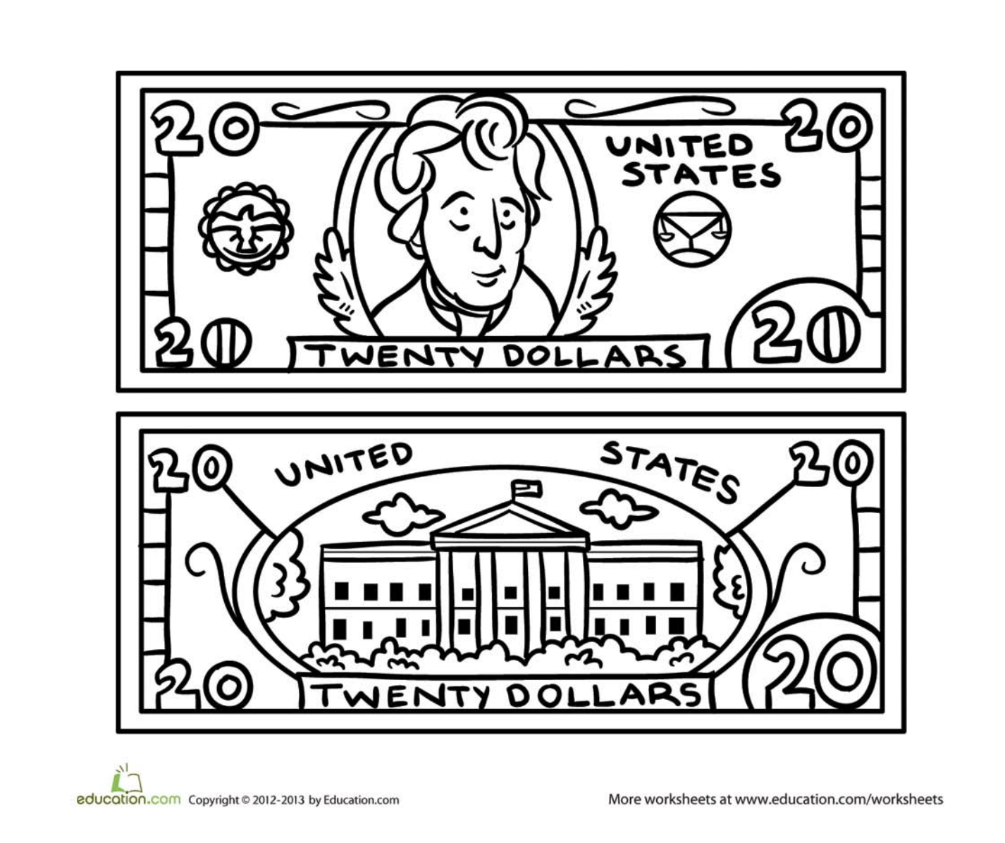 1426x1196 Twenty Dollar Bill Coloring Page Twenty Dollar Bill, Worksheets