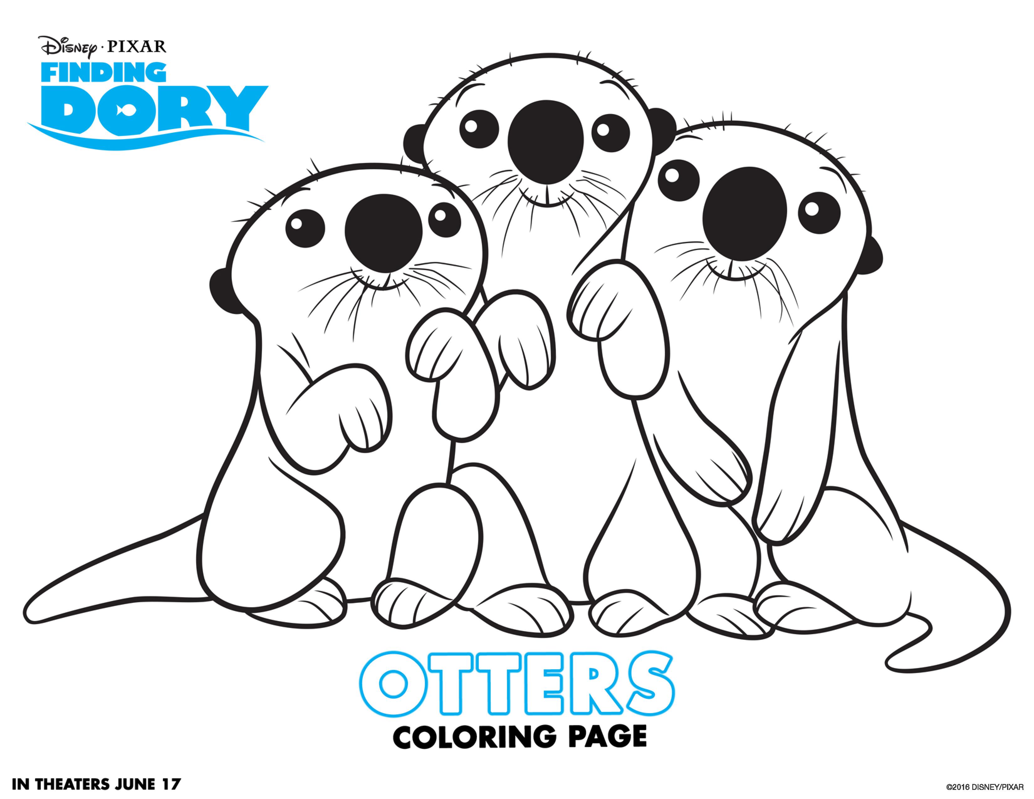 Finding Dory Coloring Page Three Cute Otters 3300x2550 Finding Dory Coloring Page Three Cute Otters