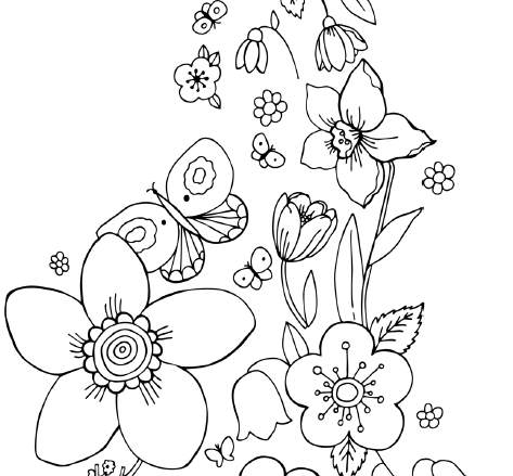 Coloring Pages Of Flowers And Butterflies 473x439 Coloring Pages Of Flowers And Butterflies