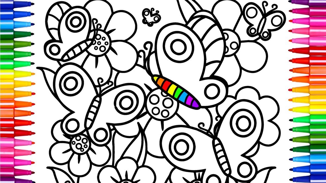 Flowers And Butterfly Coloring Pages Drawing Pages And Learn 1280x720 Flowers And Butterfly Coloring Pages Drawing Pages And Learn