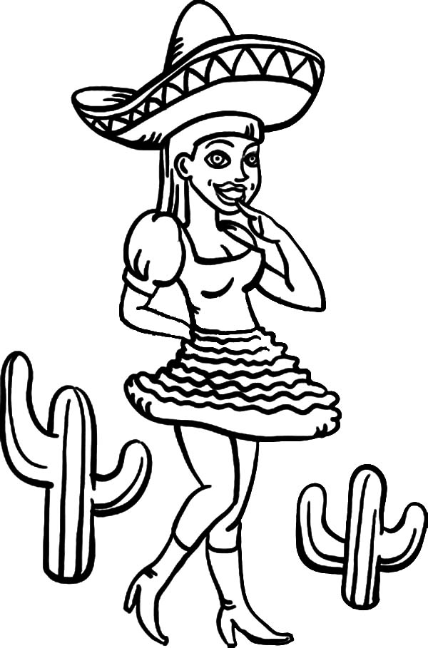 Beautiful Mexican Girl Dress Coloring Pages Color Luna 600x909 Beautiful Mexican Girl Dress Coloring Pages Color Luna