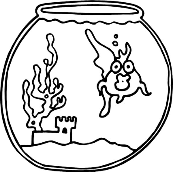 600x597 Goldfish With Big Eyes In Fish Bowl Coloring Page