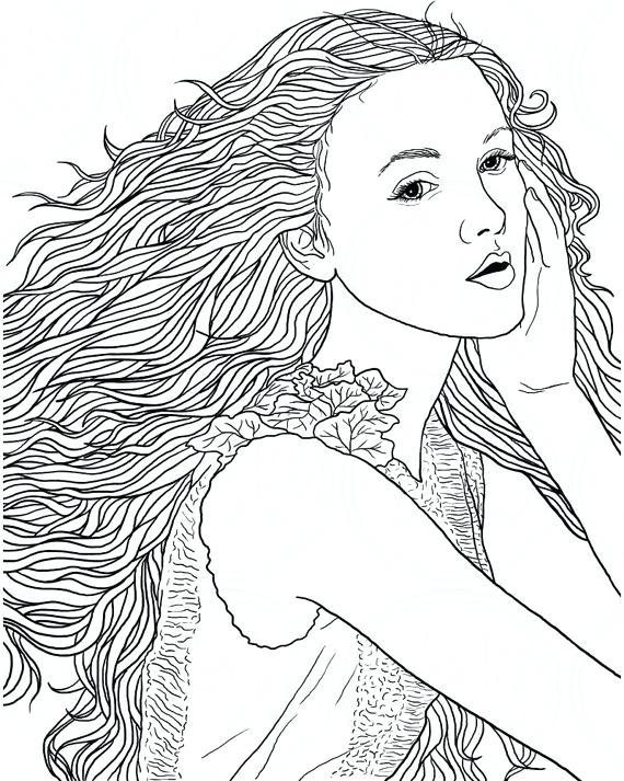 570x713 Girl With Long Hair Coloring Pages Adult Page Woman Face
