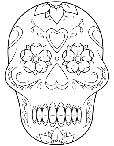 Flower Heart Coloring Pages Sugar Skull With Flowers 373x480 Flower Heart Coloring Pages Sugar Skull With Flowers