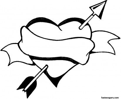 Valentines Day Heart And Arrow Coloring Page 412x338 Valentines Day Heart And Arrow Coloring Page