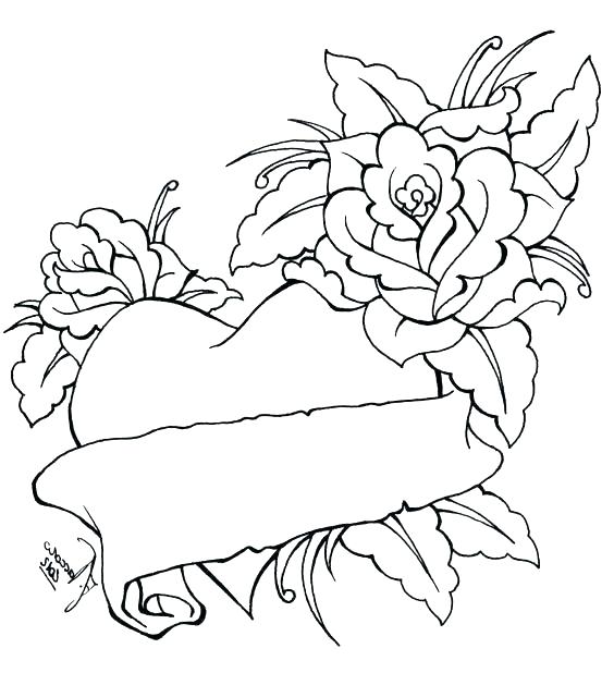564x618 Heart And Rose Coloring Pages