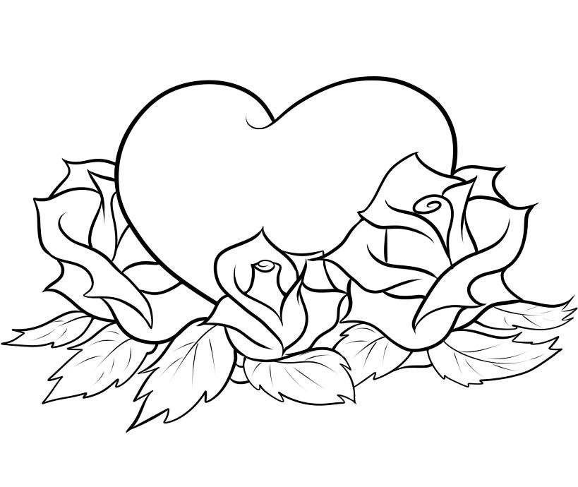 819x690 Heart With Roses Coloring Pages
