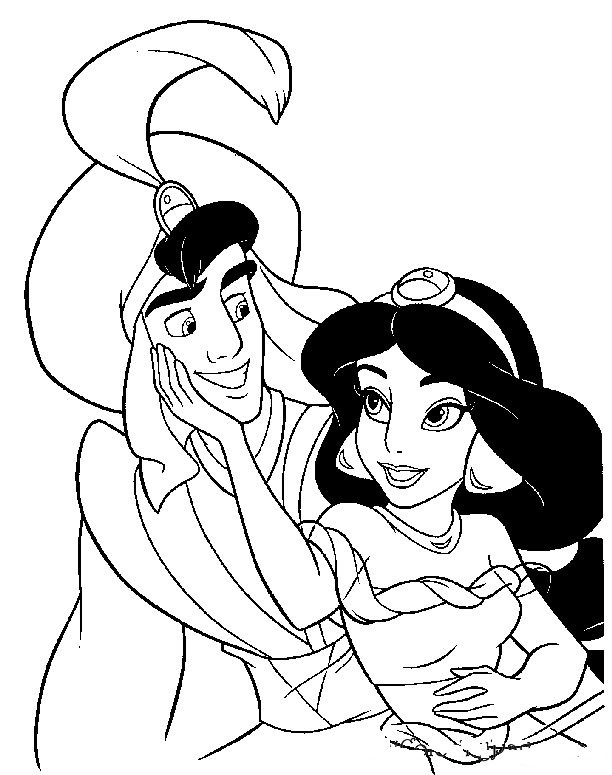Jasmine Hugging Aladdin Coloring Page Aladdin Pages 612x775 Jasmine Hugging Aladdin Coloring Page Aladdin Pages