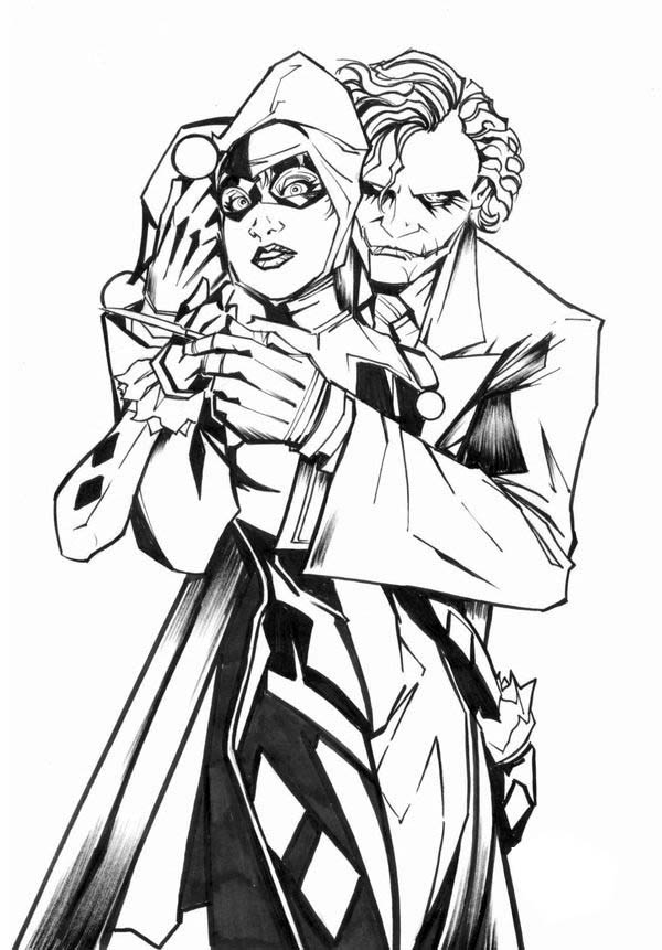 Harley Quinn And The Joker Coloring Pages 600x861 Harley Quinn And The Joker Coloring Pages