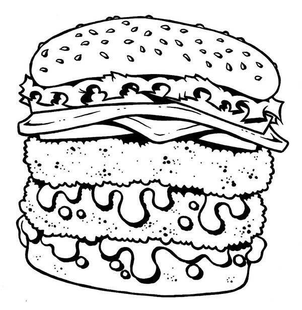 Double Decker Cheeseburger Junk Food Coloring Page 600x615 Double Decker Cheeseburger Junk Food Coloring Page