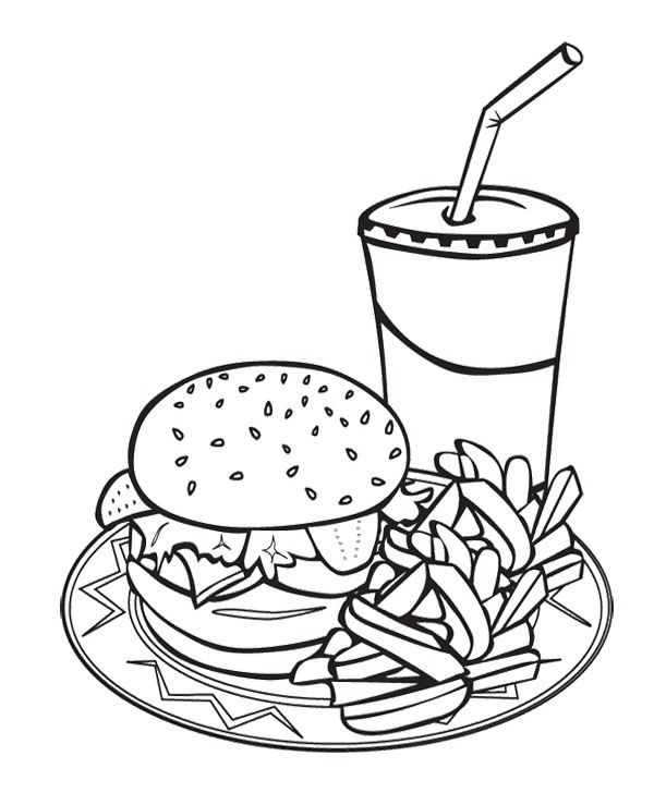 Printable Junk Food Burger And Drink Coloring Page For Kids 600x739 Printable Junk Food Burger And Drink Coloring Page For Kids