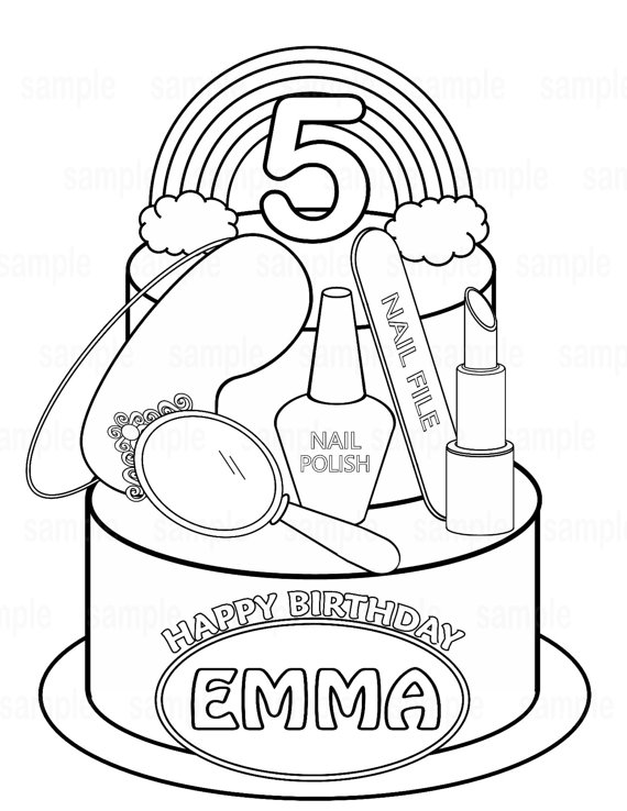 Personalized Printable Rainbow Spa Party Cake Favor Childrens 570x738 Personalized Printable Rainbow Spa Party Cake Favor Childrens